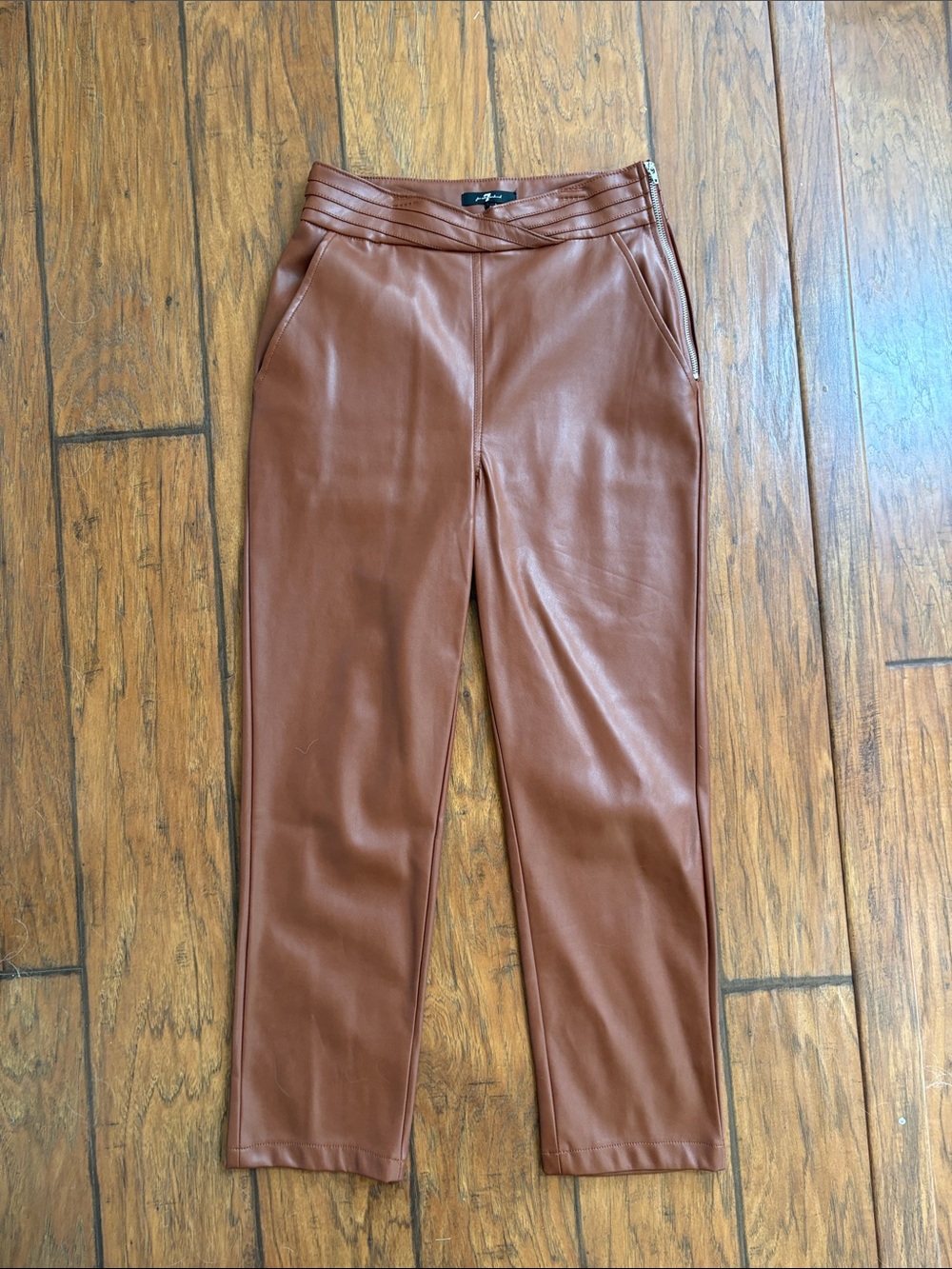 7 For All Mankind cognac Faux Leather Straight-Leg Pants - Picture 6 of 7
